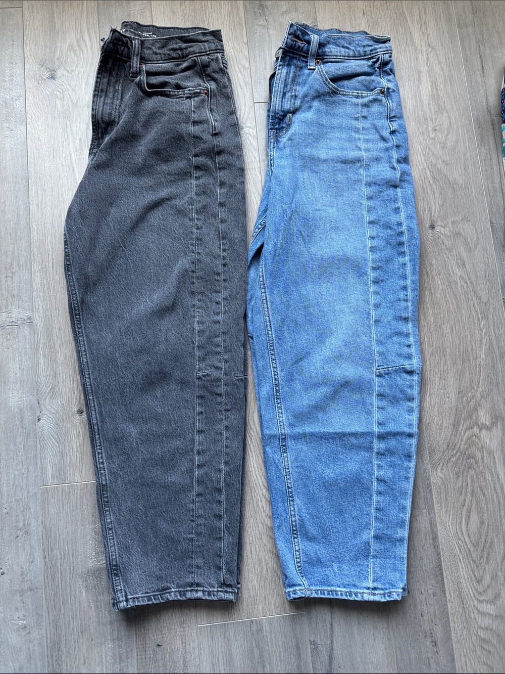 Old Navy High-Rise Barrel Leg Jeans — Black and Light Blue